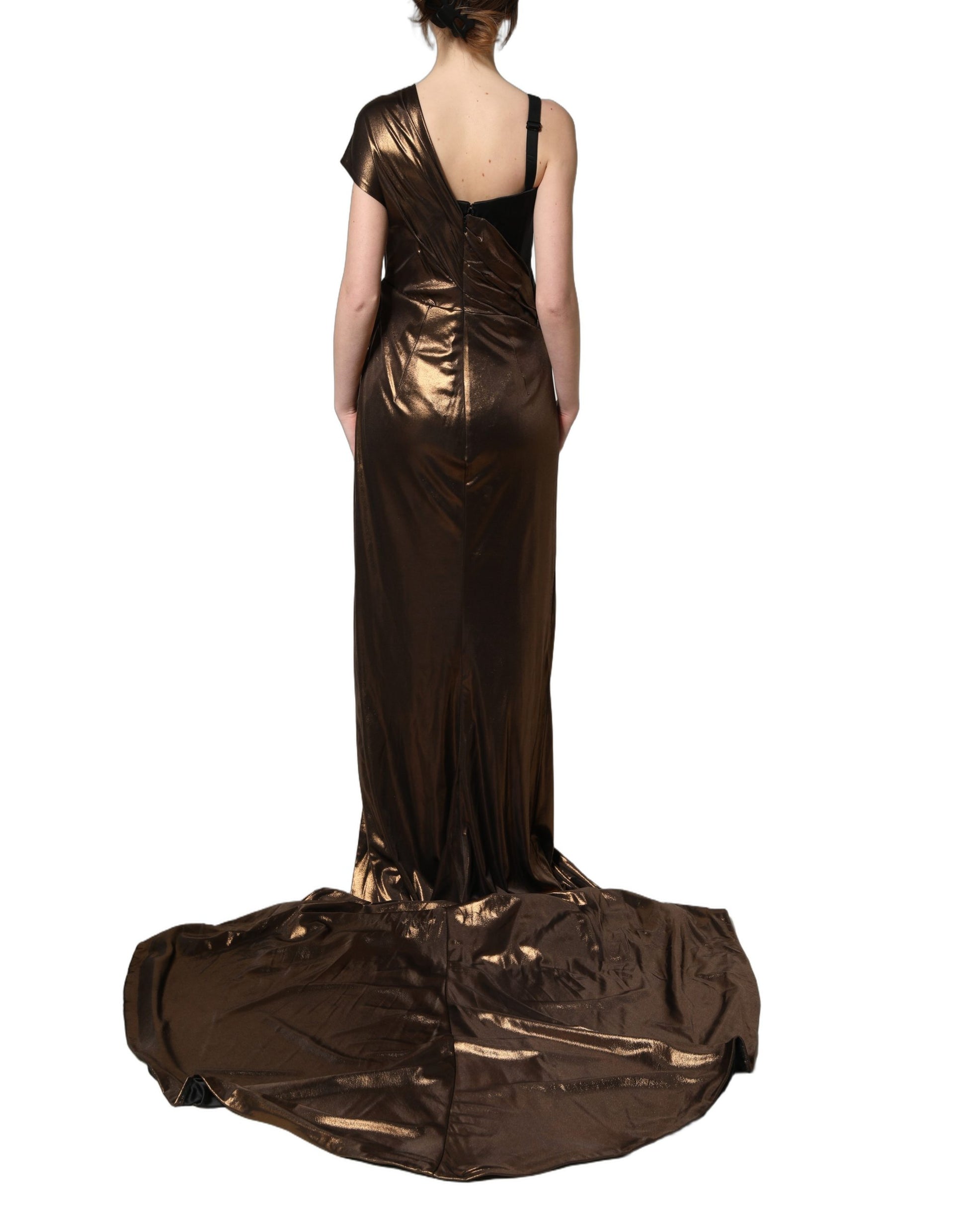 Bronze Asymmetrical Draping OneShoulder Dress