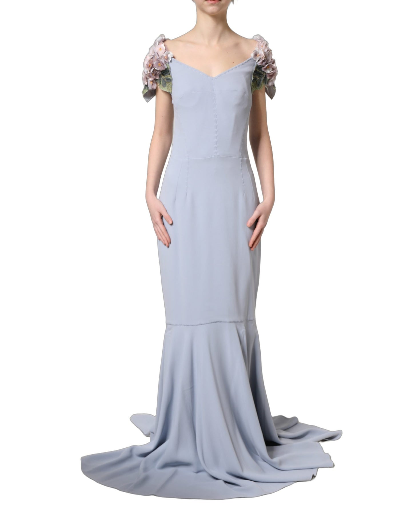 Light Blue Hydrangea Embellished Cap Sleeve Dress