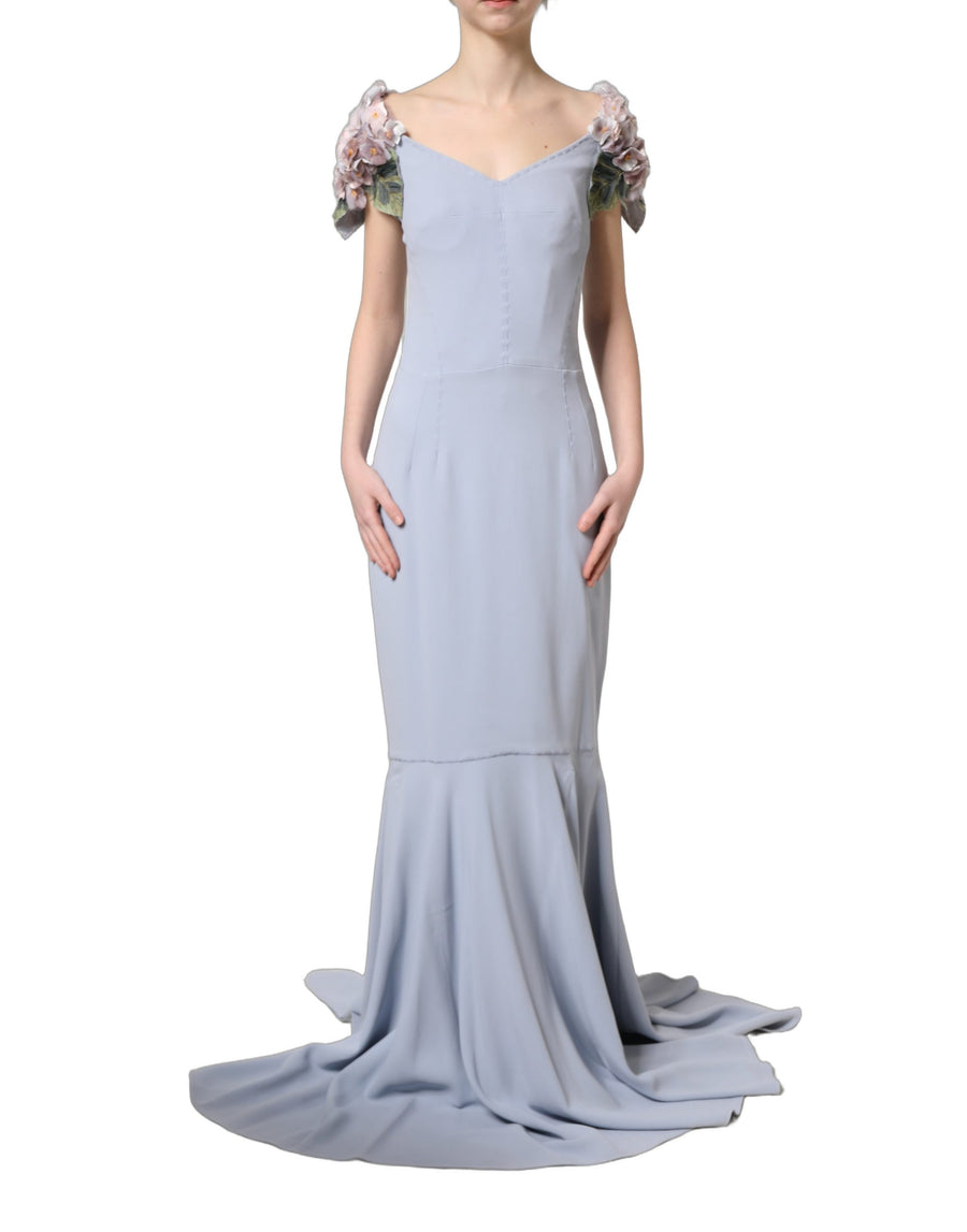 Light Blue Hydrangea Embellished Cap Sleeve Dress