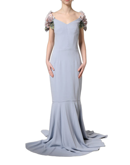 Light Blue Hydrangea Embellished Cap Sleeve Dress
