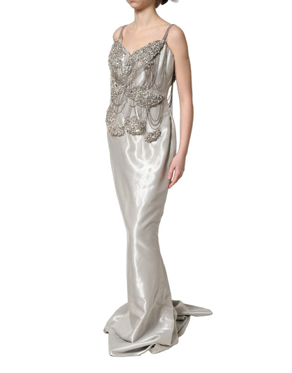 Silver Crystal Embellished EveningGown Dress