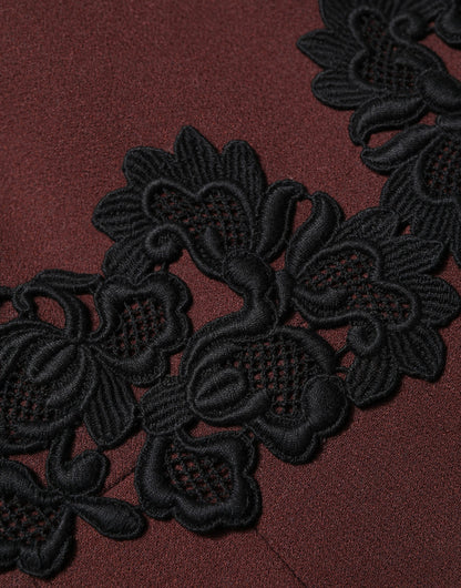 Maroon Lace Sleeveless Knee Length Dress