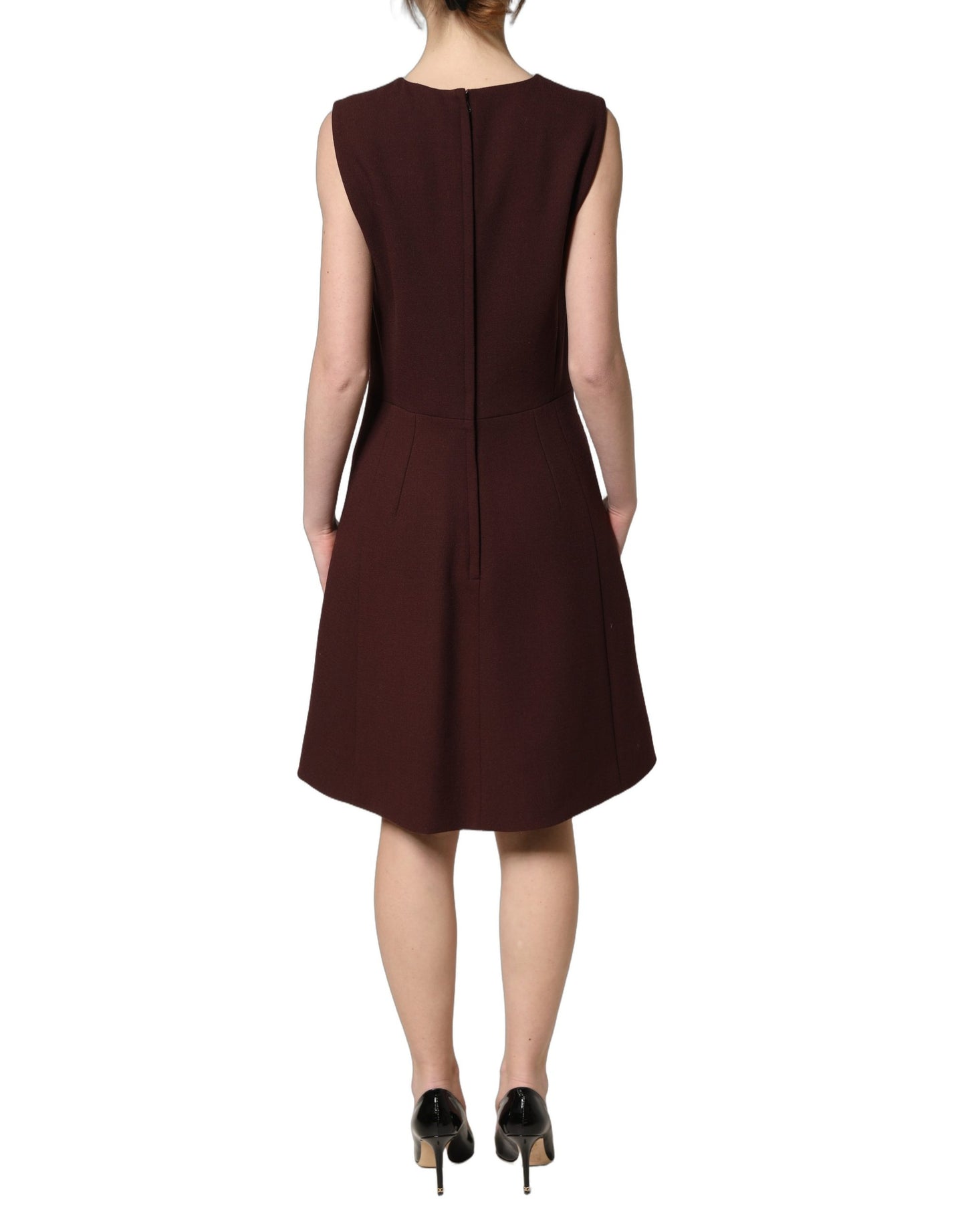 Maroon Lace Sleeveless Knee Length Dress