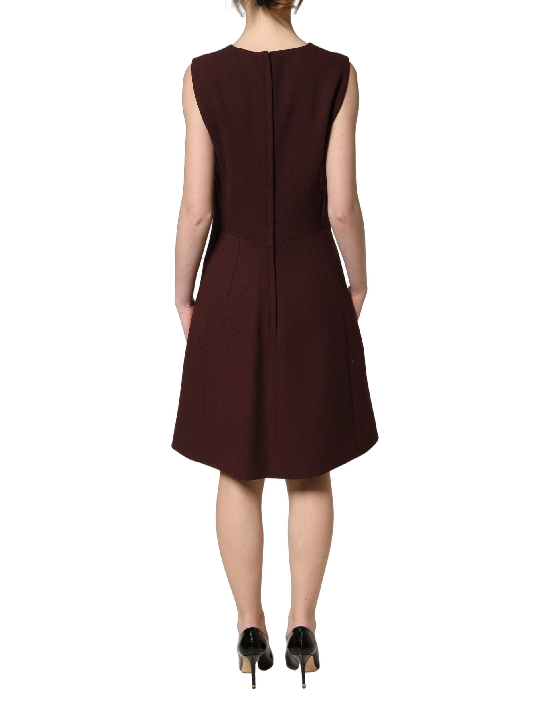Maroon Lace Sleeveless Knee Length Dress