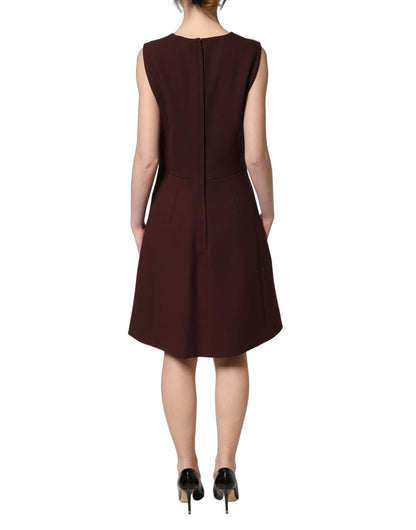 Maroon Lace Sleeveless Knee Length Dress