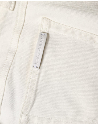 White Tattered Skinny Cotton Denim Jeans