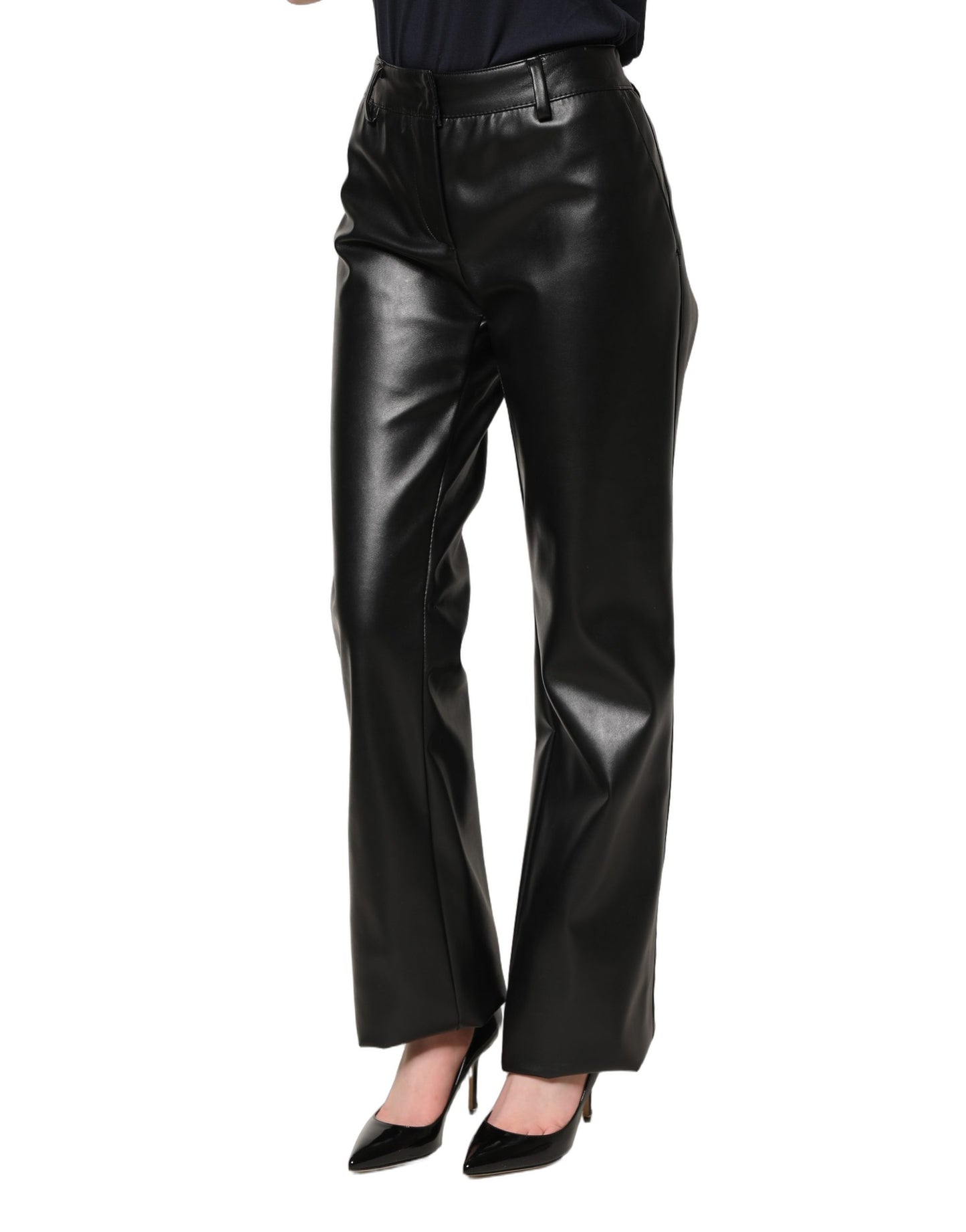 Black PU Leather High Waisted Trouser Pants