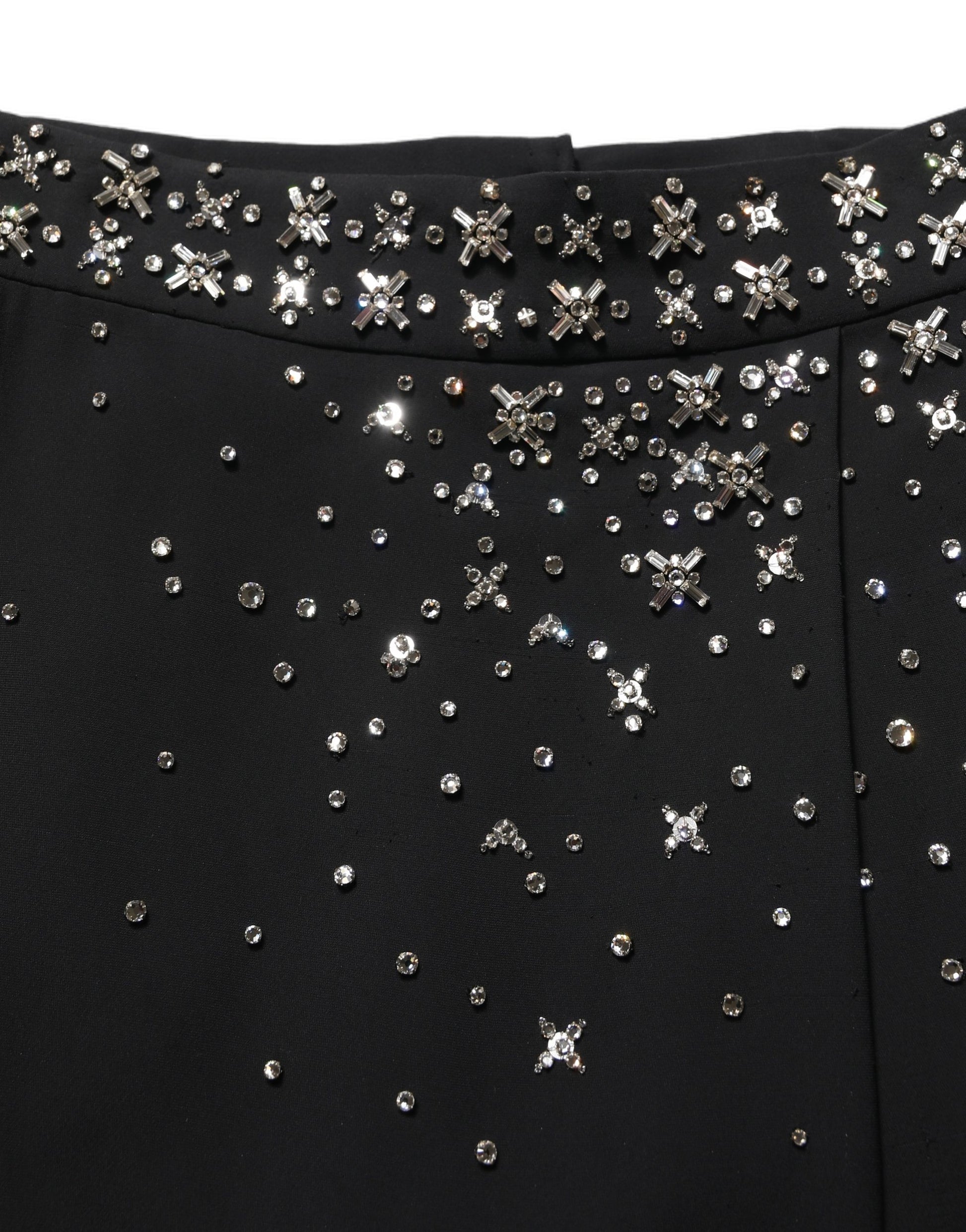 Black Crystal Embellished High Slit Skirt