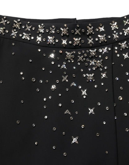 Black Crystal Embellished High Slit Skirt