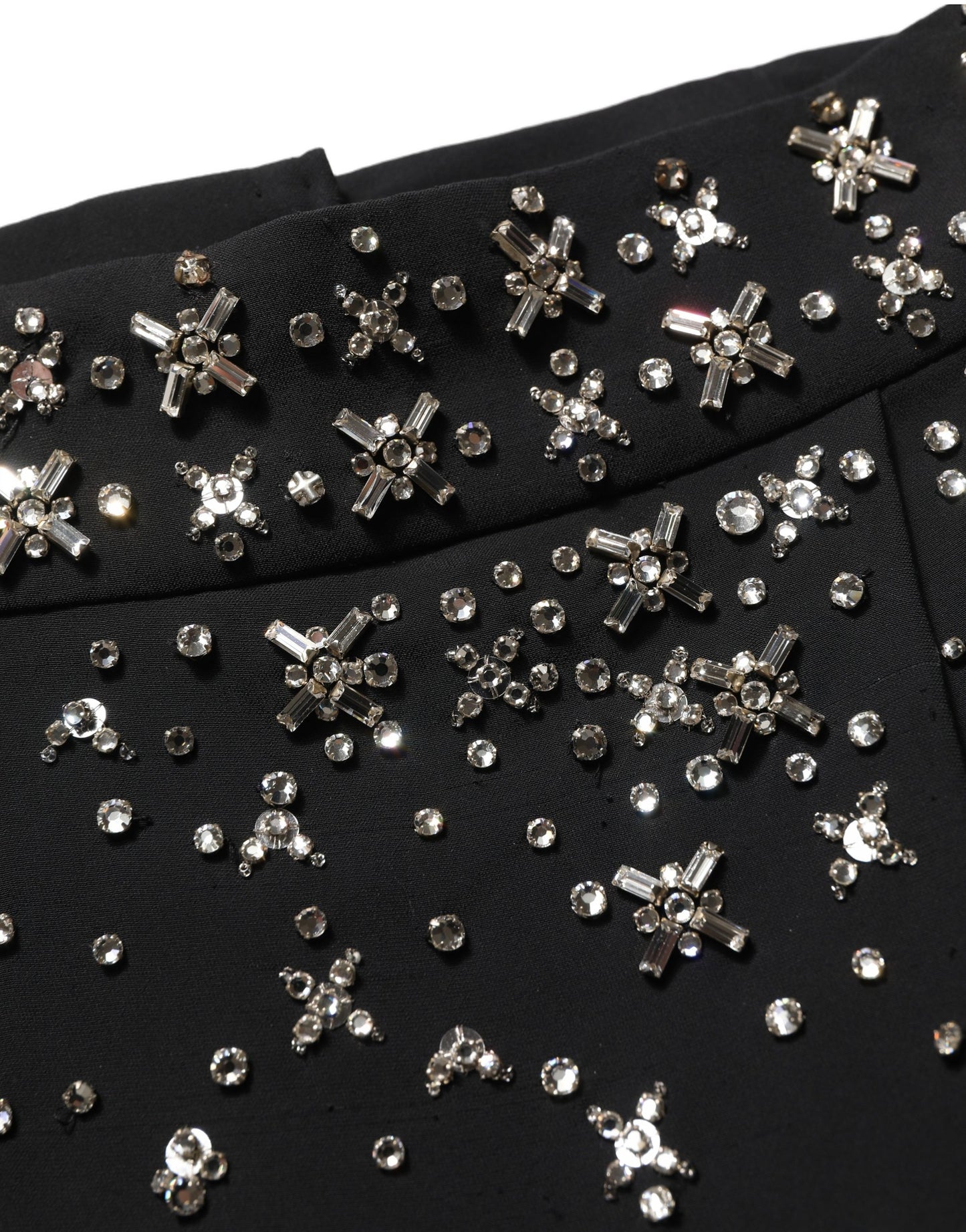 Black Crystal Embellished High Slit Skirt