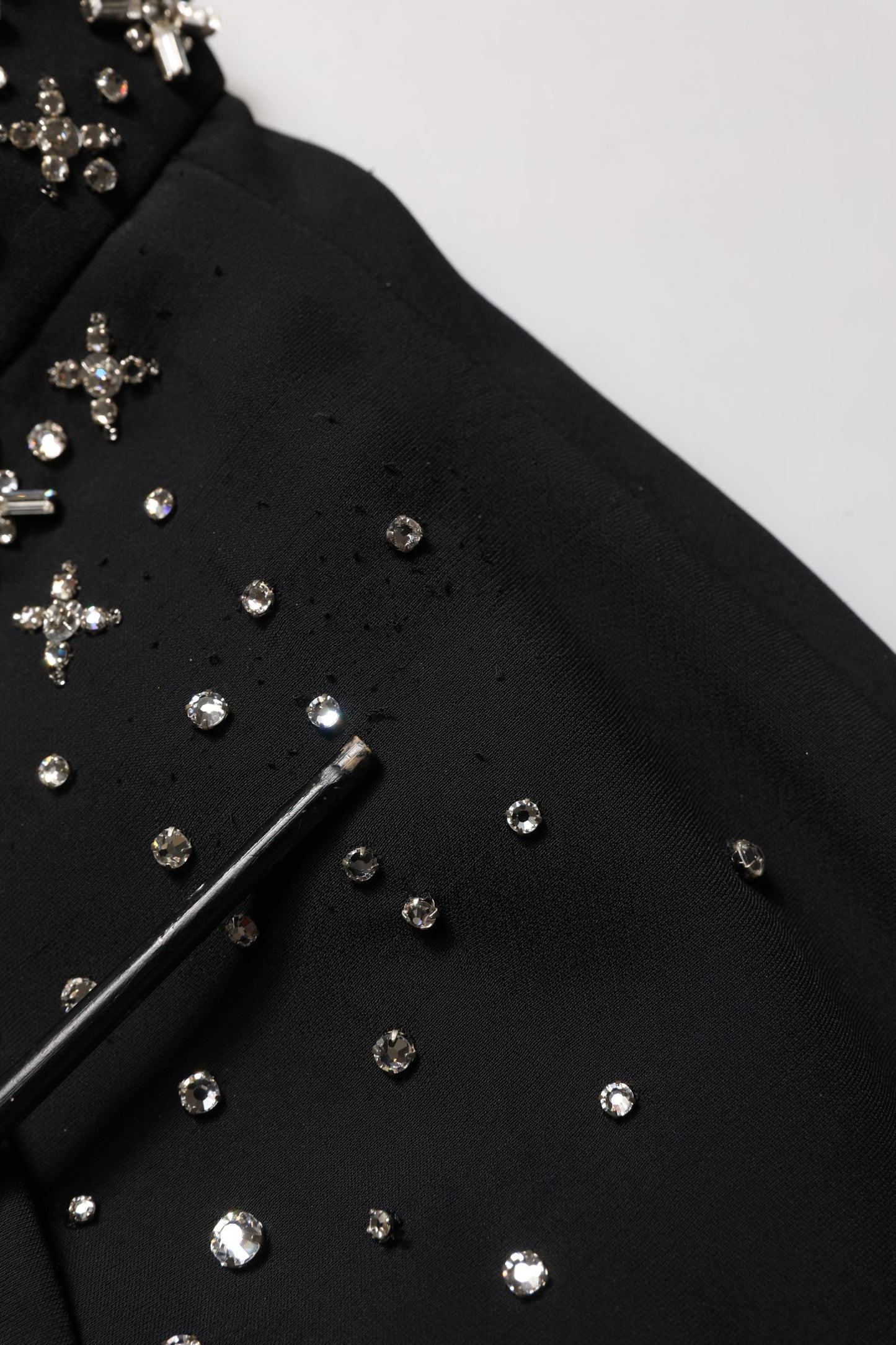 Black Crystal Embellished High Slit Skirt
