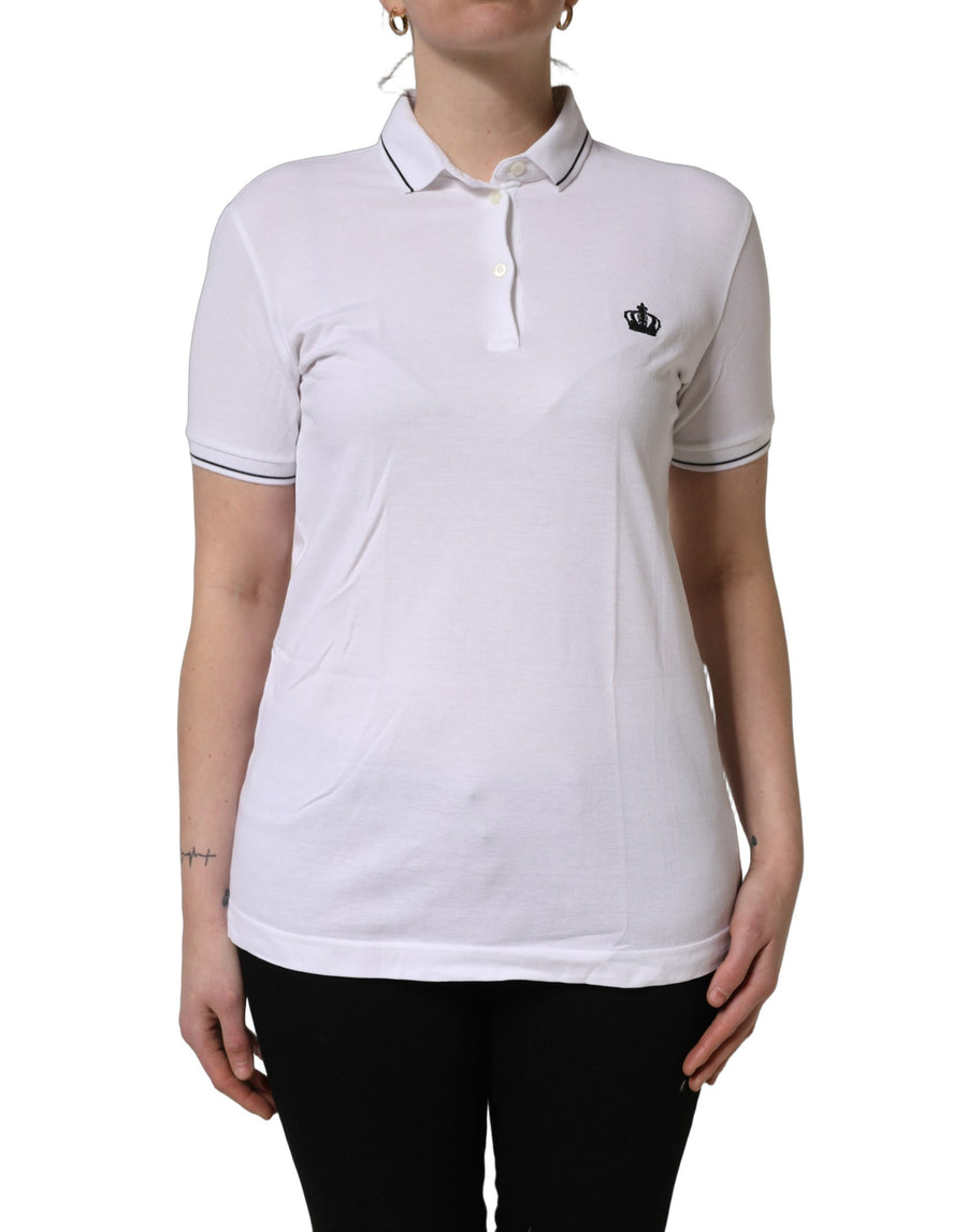 White Crown Cotton Short Sleeves Polo Top