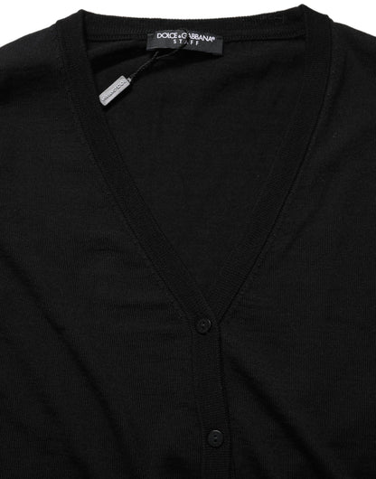 Black Wool Knit Button Cardigan Sweater