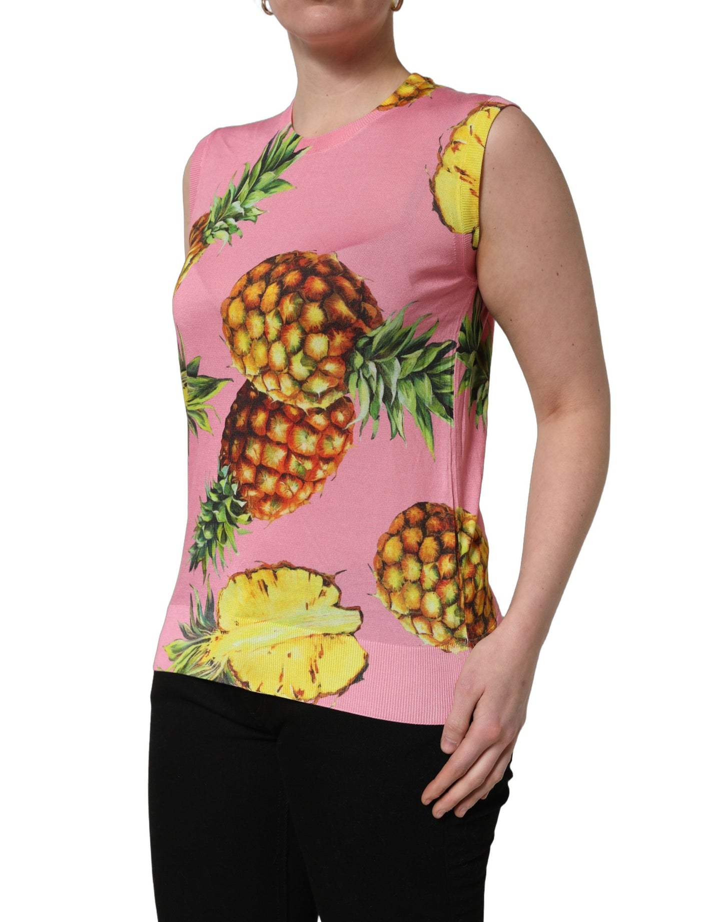 Pink Pineapple Roundneck Sleeveless Tank Top