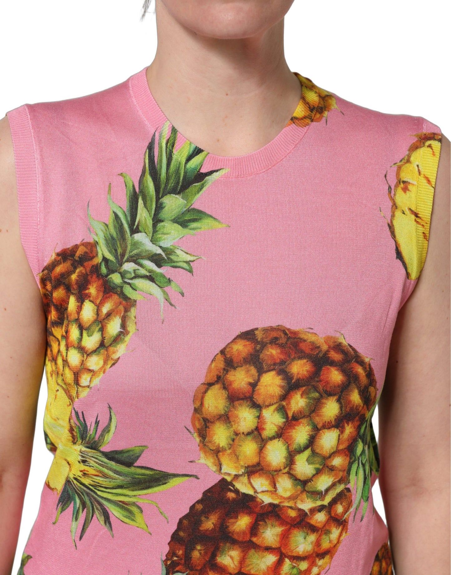 Pink Pineapple Roundneck Sleeveless Tank Top