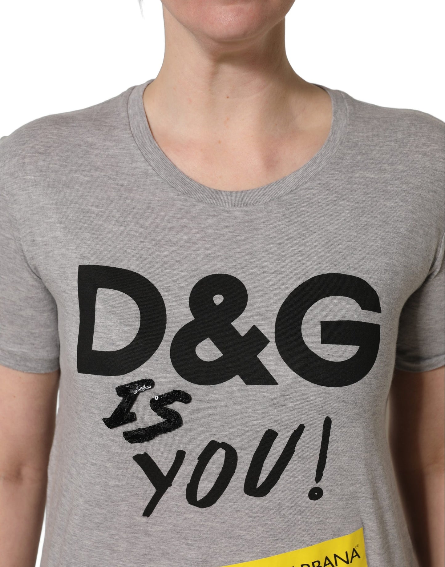 Gray Cotton Logo Printed Crew Neck T-shirt