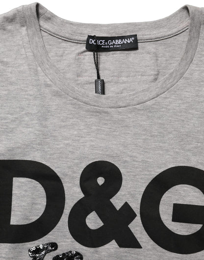 Gray Cotton Logo Printed Crew Neck T-shirt