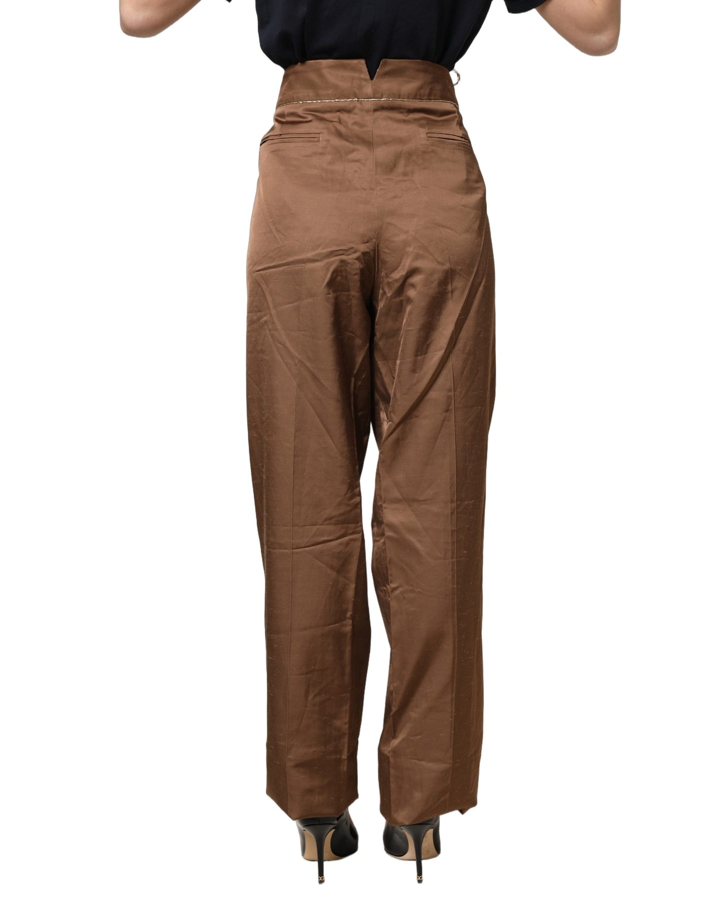 Brown High Waist Flared Trouser Pants