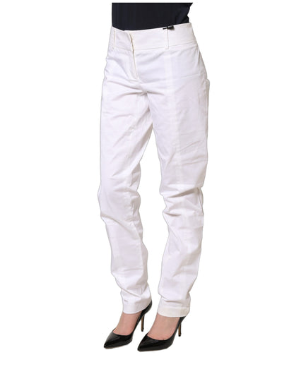White Mid Waist Tapered Formal Trousers Pants