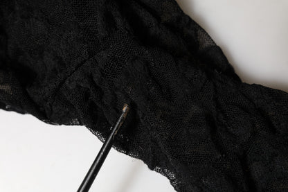 Black Floral Lace Turtle Neck Long Sleeve Top