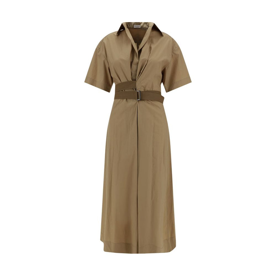 Brown Cotton Casual Dress
