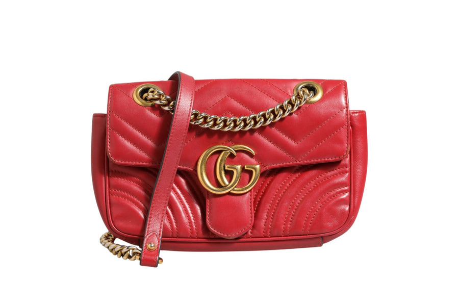 Marmont Small Shoulder Bag in Rosso Ancora Red Leather