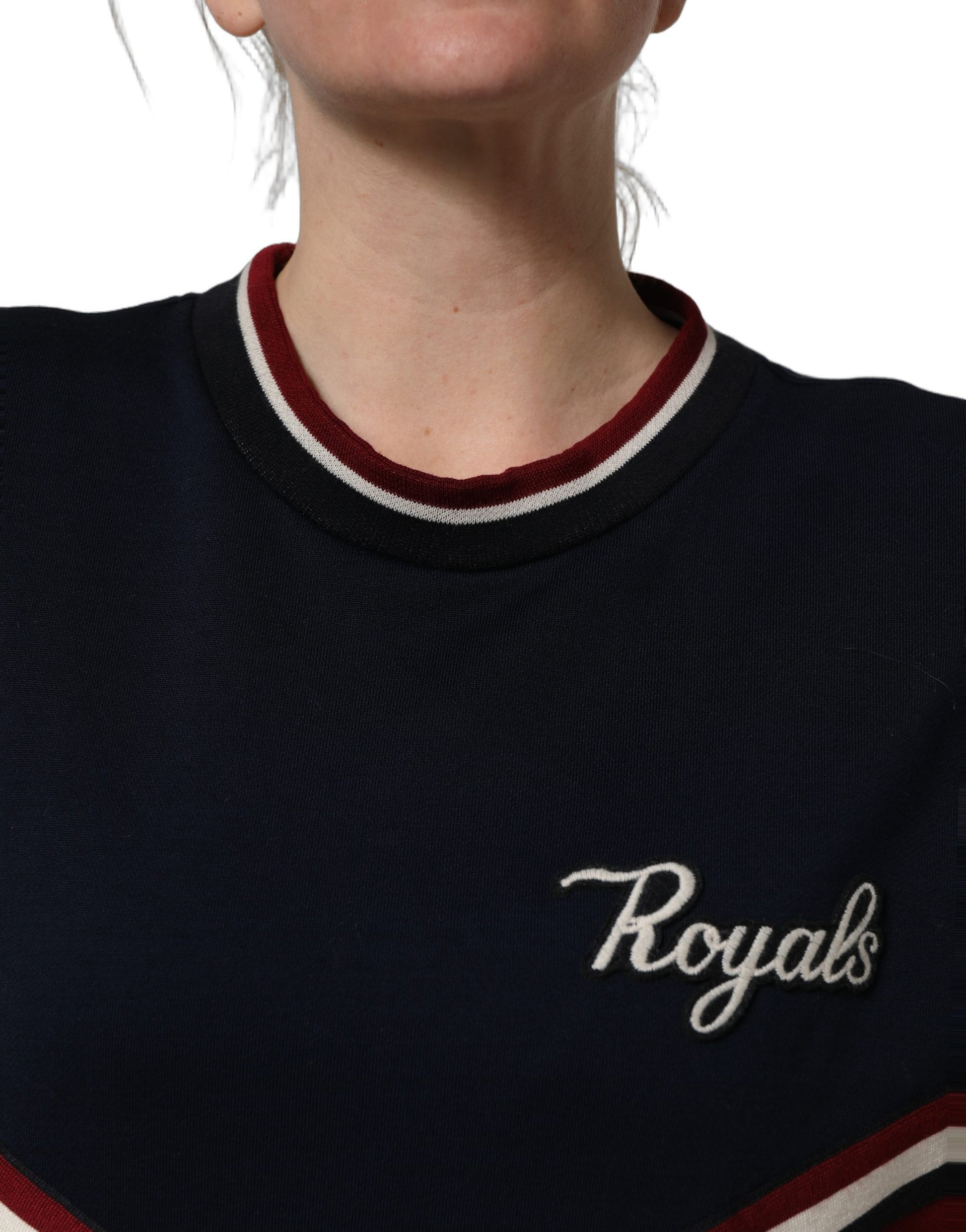Blue Red Paneled 'Royals' Patch Sweatshirt Sweater
