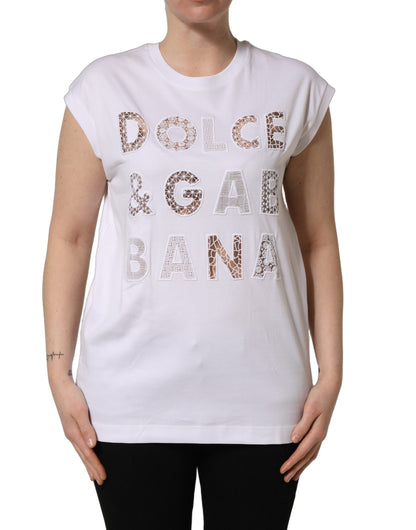 White Logo Round Neck Sleeveless T-shirt