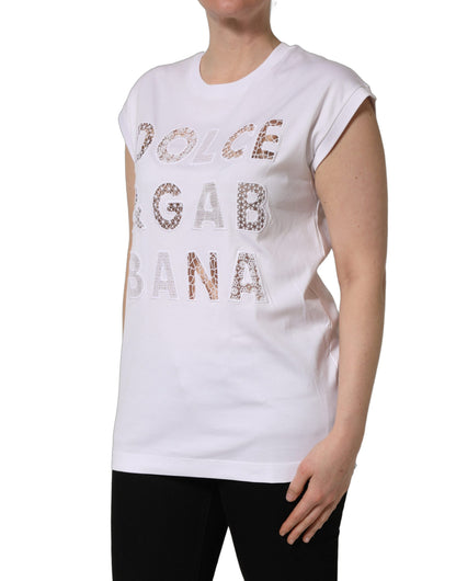 White Logo Round Neck Sleeveless T-shirt