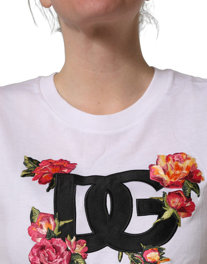 White DG Floral Cotton Jersey Crop T-shirt