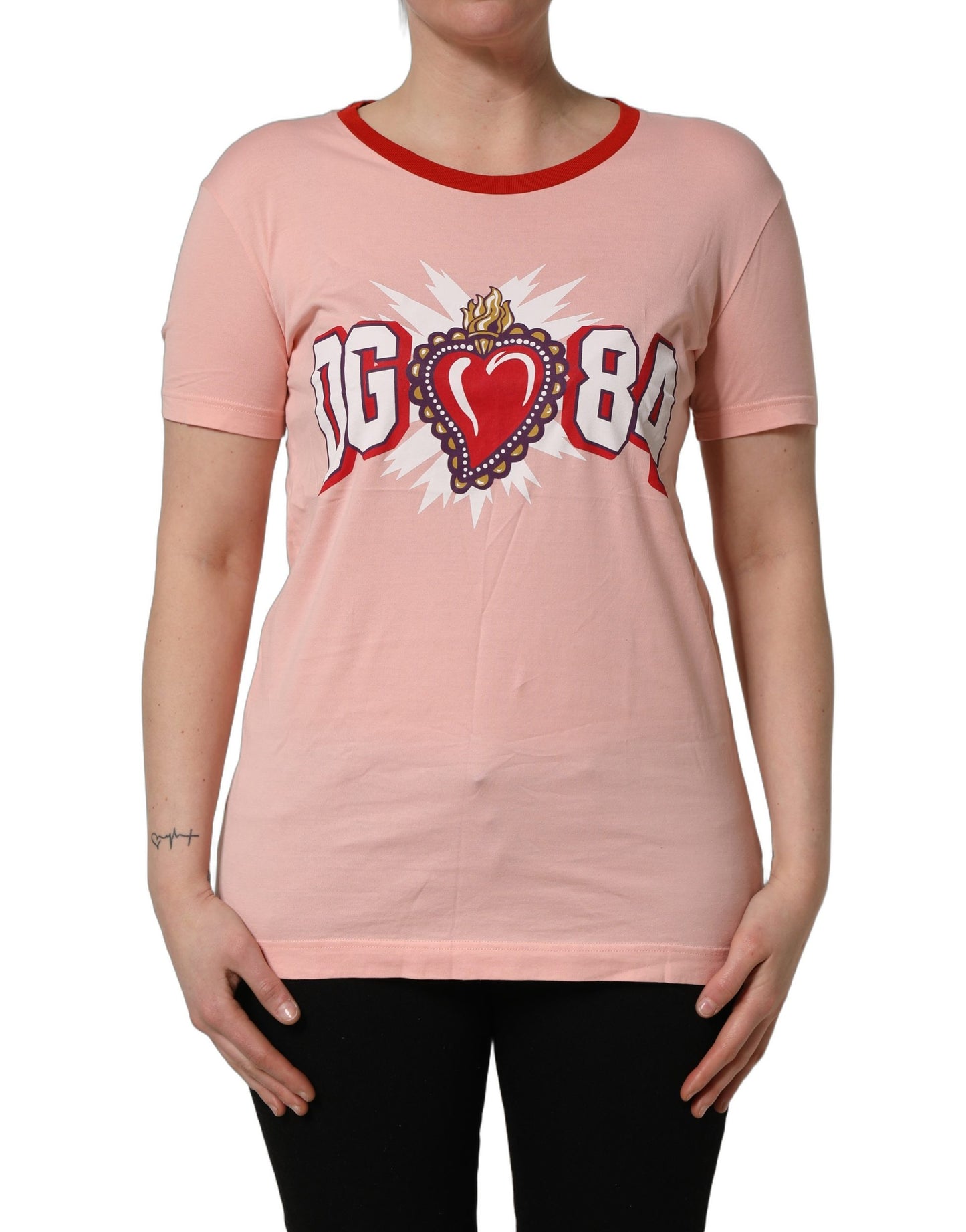 Pink Graphic Print Cotton Crew Neck T-shirt
