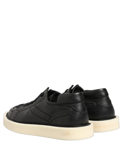 Black Leather Lace Up Low Top Sneakers Shoes