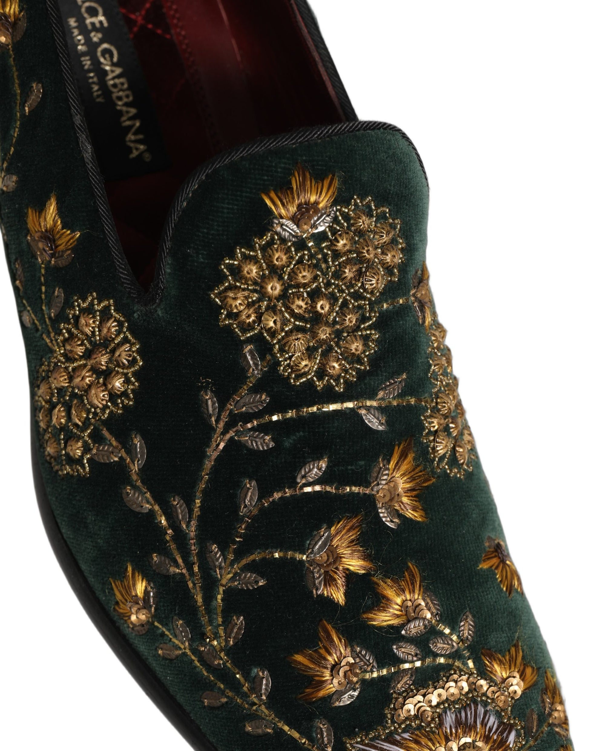 Green Floral Embroidery Dress Loafers Shoes