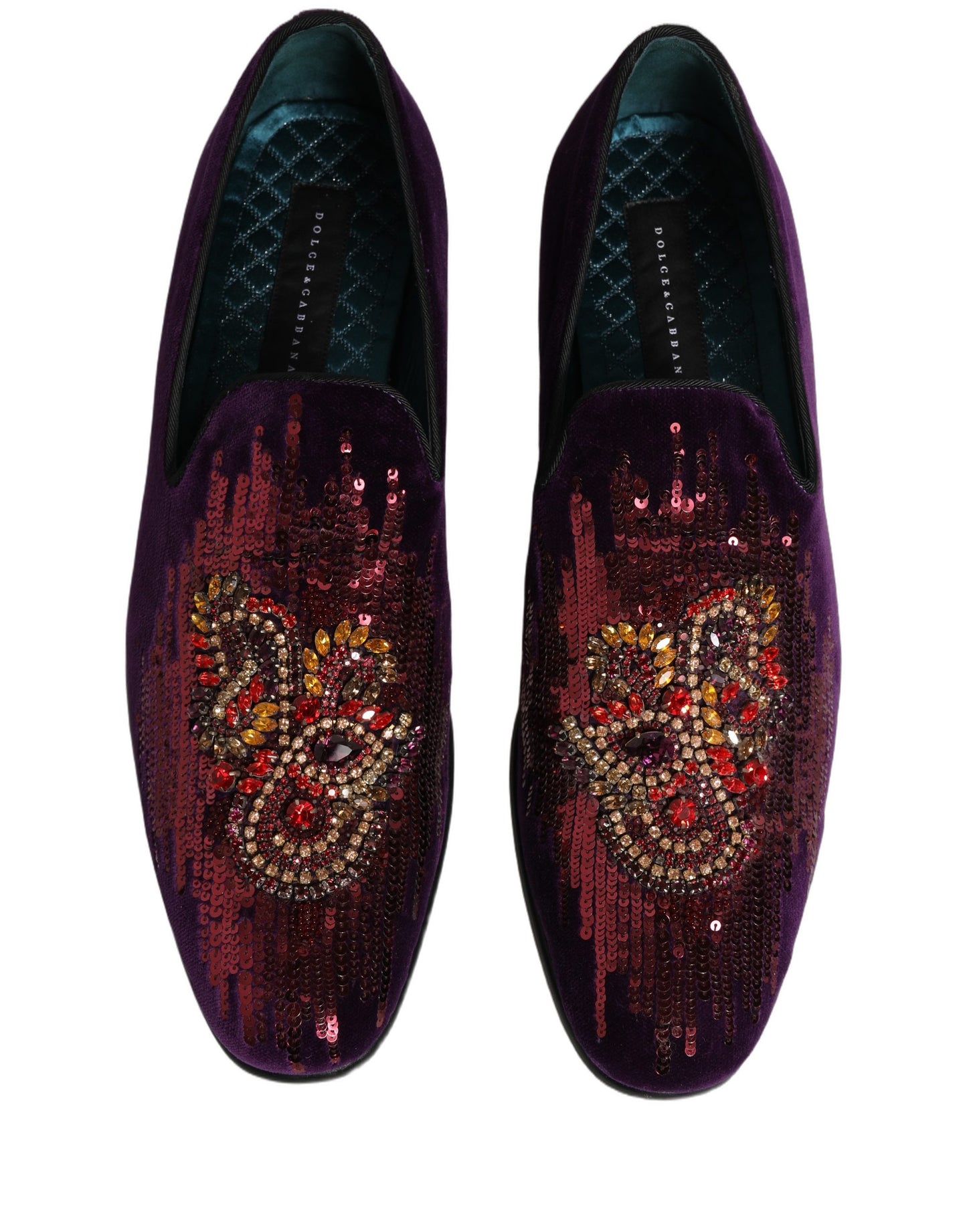 Violet Velvet Rhinestone Sequin Loafers Shoes