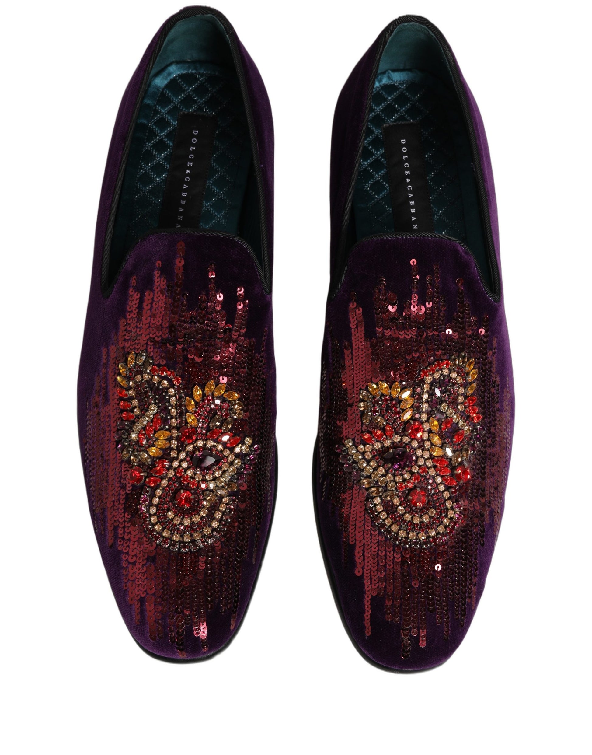 Violet Velvet Rhinestone Sequin Loafers Shoes