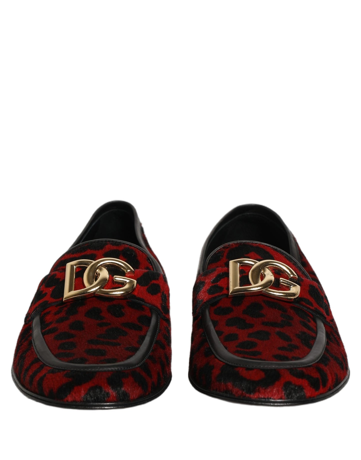 Red Leopard Print Pony Hair Dress Loafers Shoes