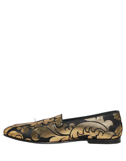 Black Gold Floral Jacquard Dress Loafers Shoes