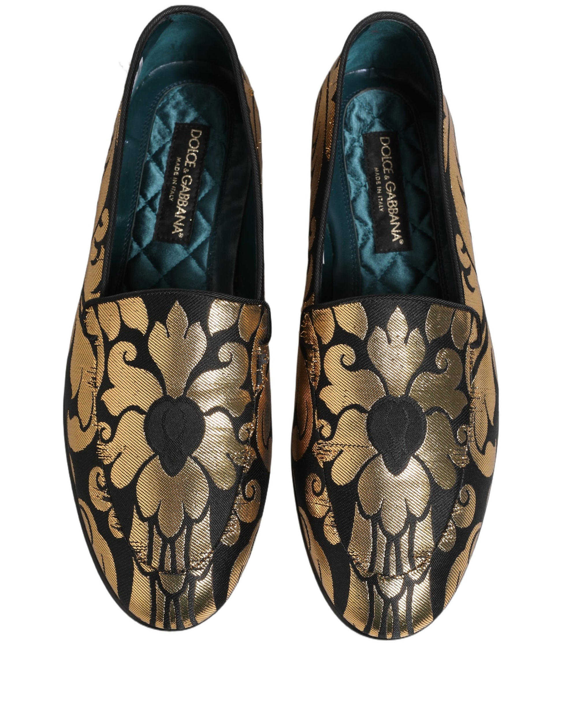 Black Gold Floral Jacquard Dress Loafers Shoes