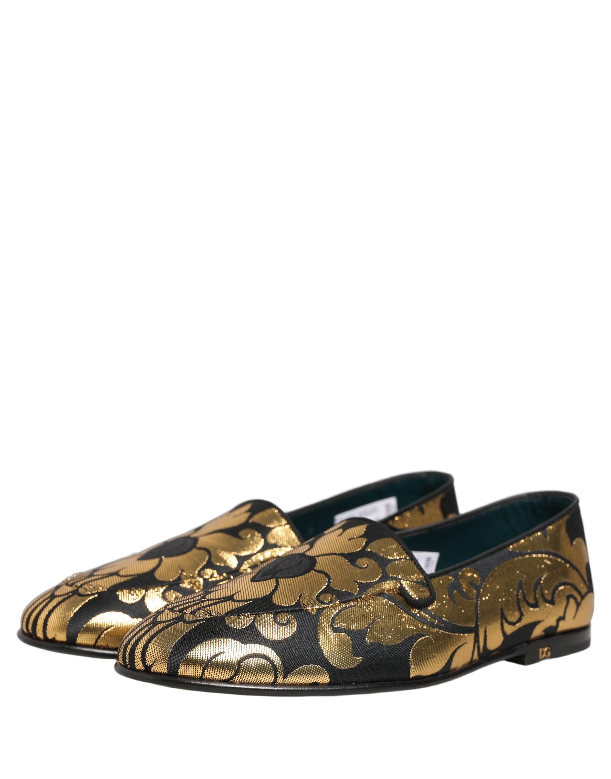 Black Gold Floral Jacquard Dress Loafers Shoes