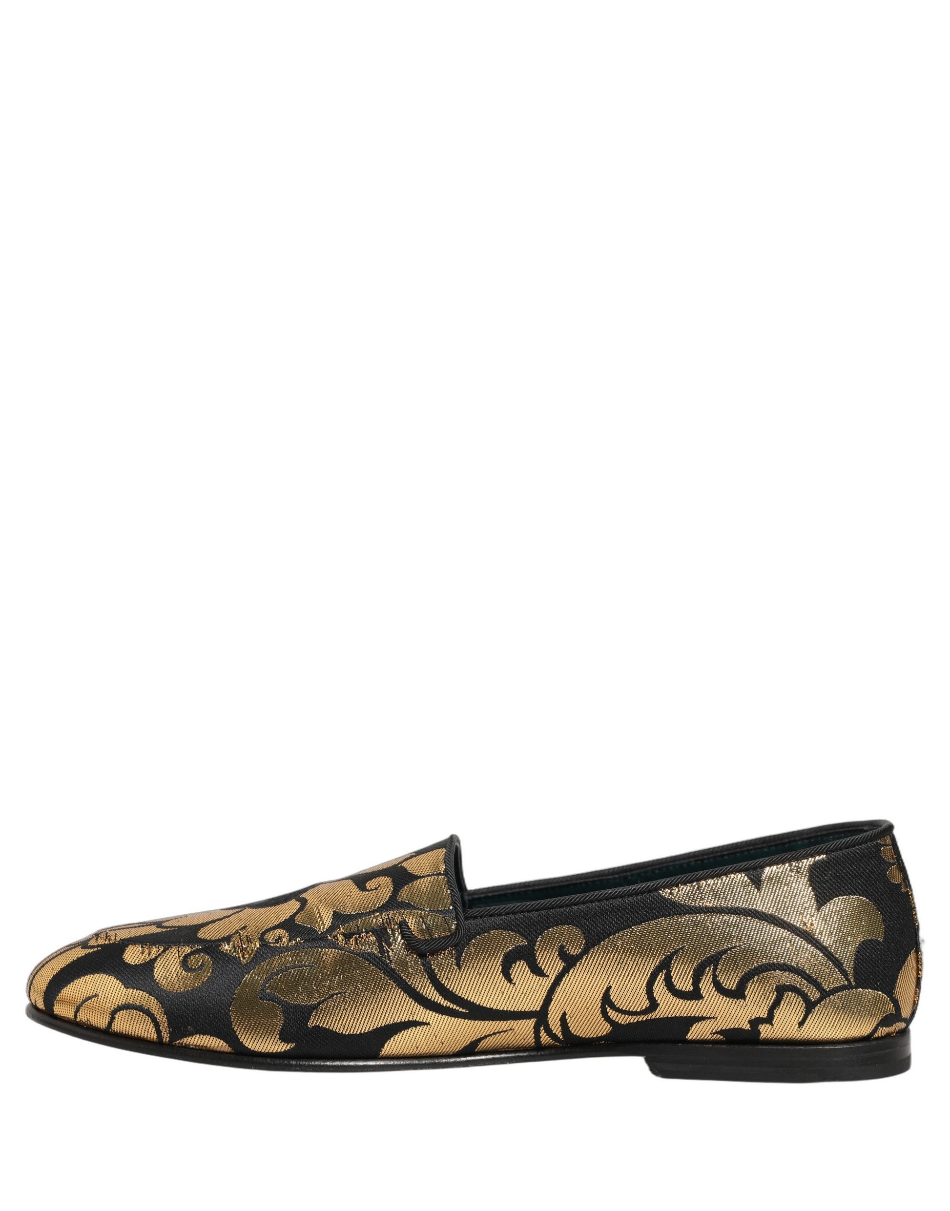 Black Gold Floral Jacquard Dress Loafers Shoes