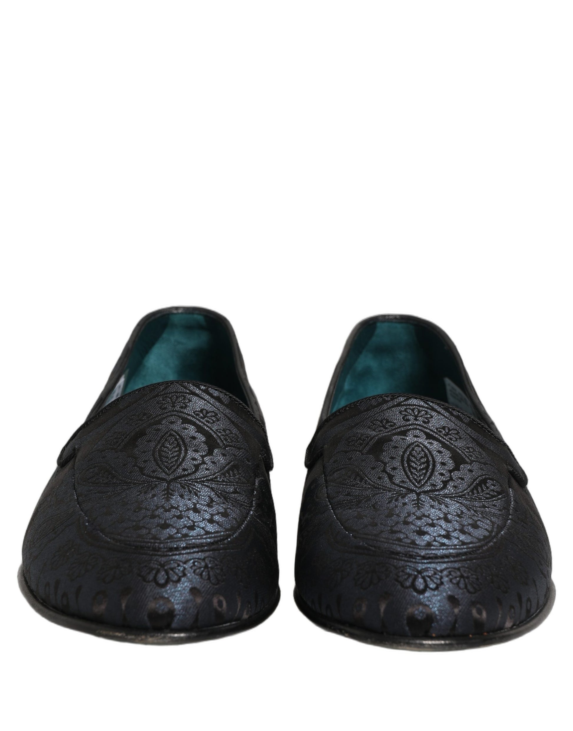 Blue Jacquard Leather Slip On Loafers Shoes