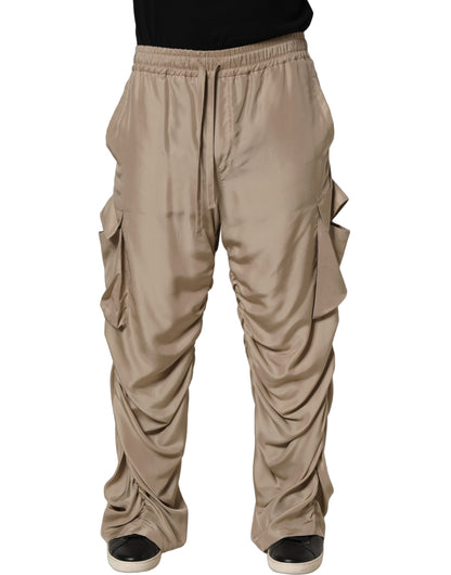 Brown Ruched Cargo Parachute Men Jogger Pants
