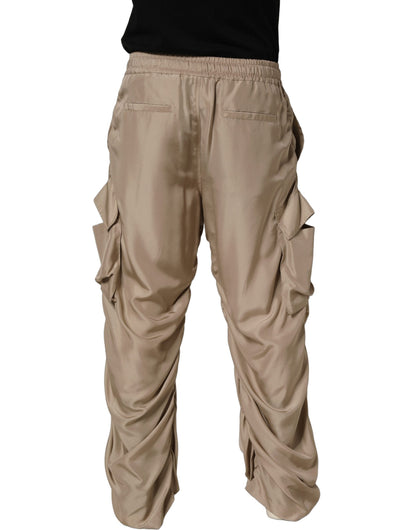 Brown Ruched Cargo Parachute Men Jogger Pants