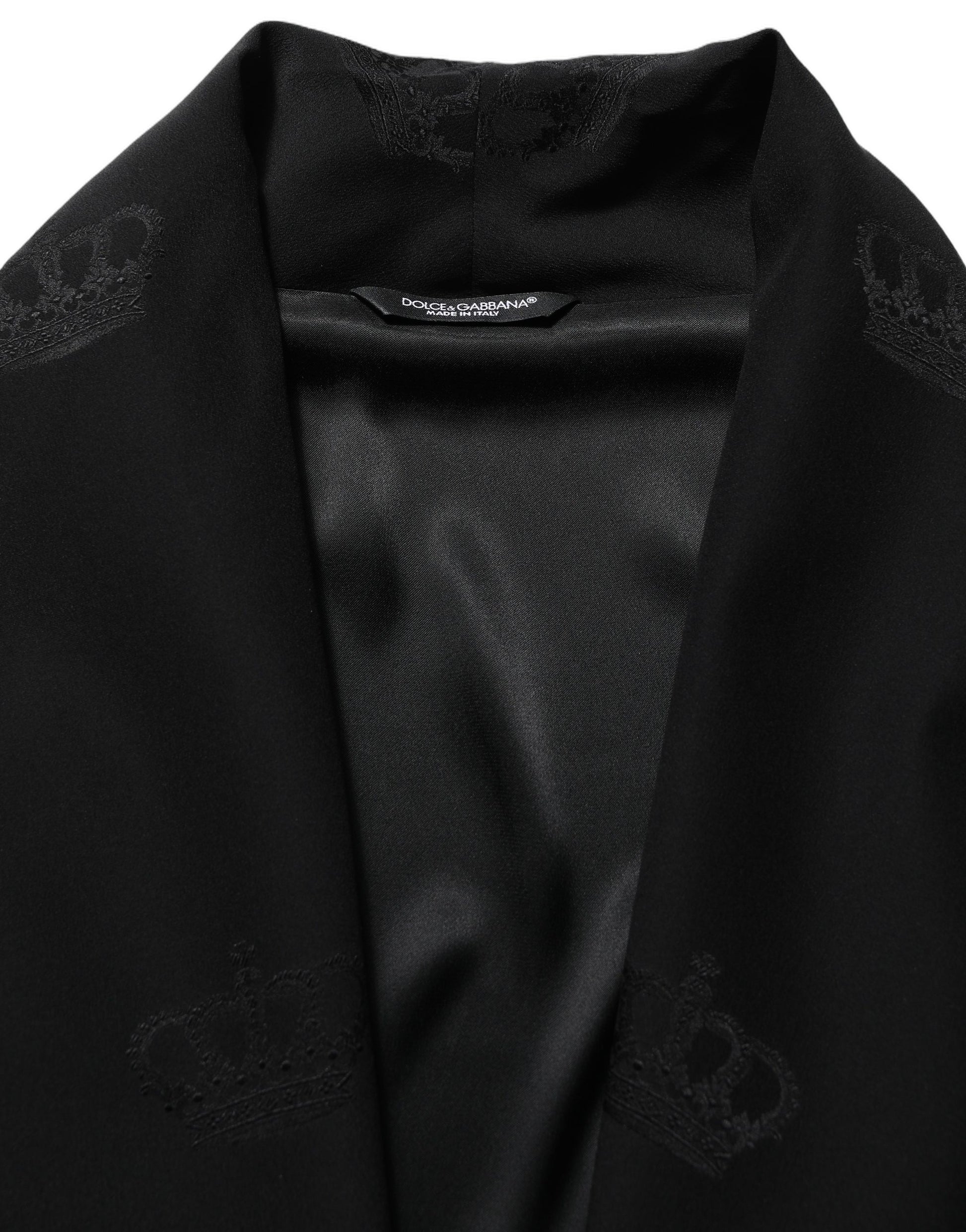 Black 100% Silk Robe Men Wrap Coat Jacket