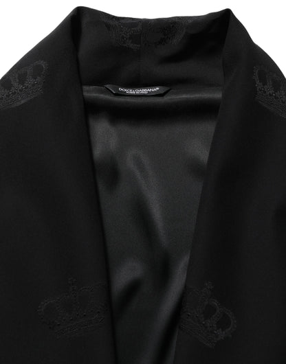 Black 100% Silk Robe Men Wrap Coat Jacket