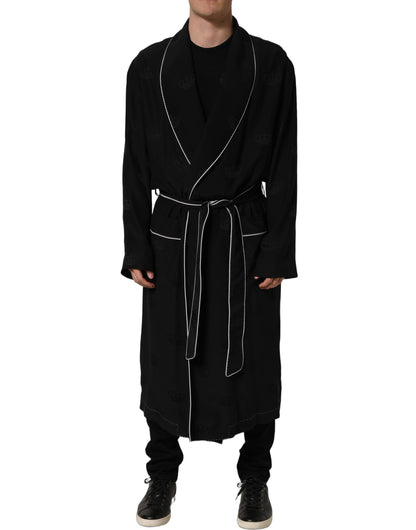 Black 100% Silk Robe Men Wrap Coat Jacket