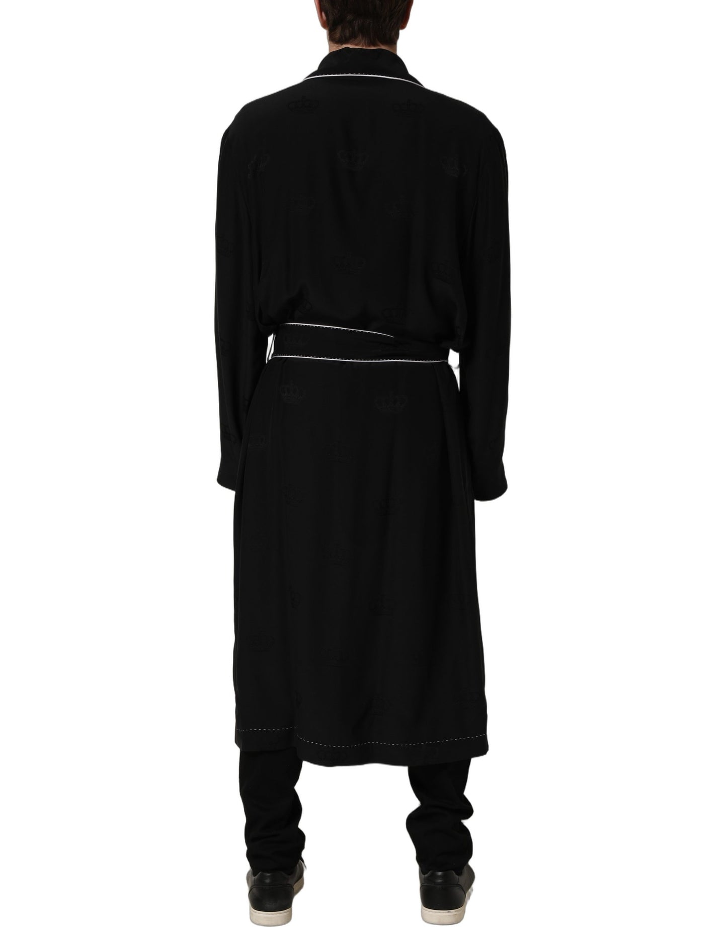 Black 100% Silk Robe Men Wrap Coat Jacket