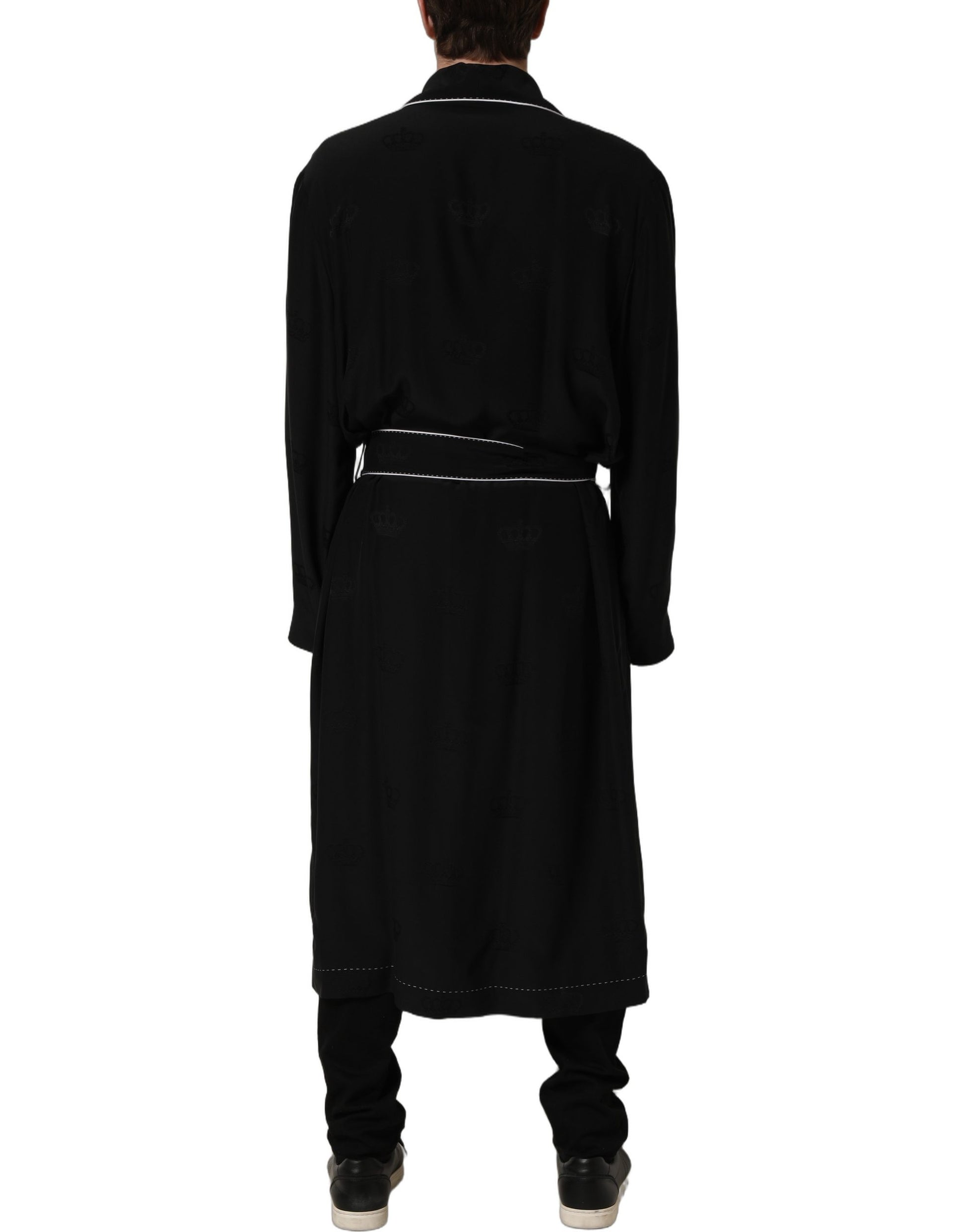 Black 100% Silk Robe Men Wrap Coat Jacket