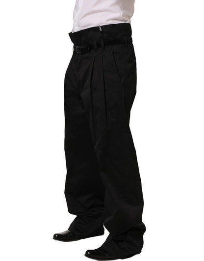 Black Cotton Straight Leg DressTrouser Pants