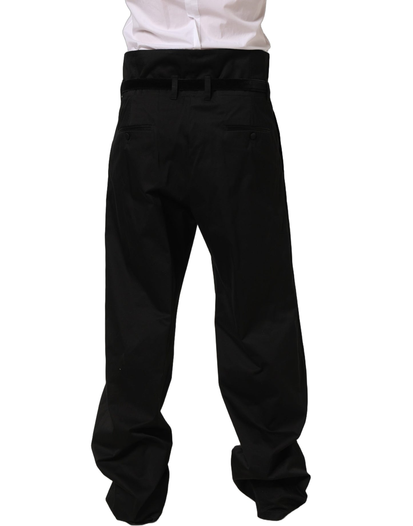 Black Cotton Straight Leg DressTrouser Pants